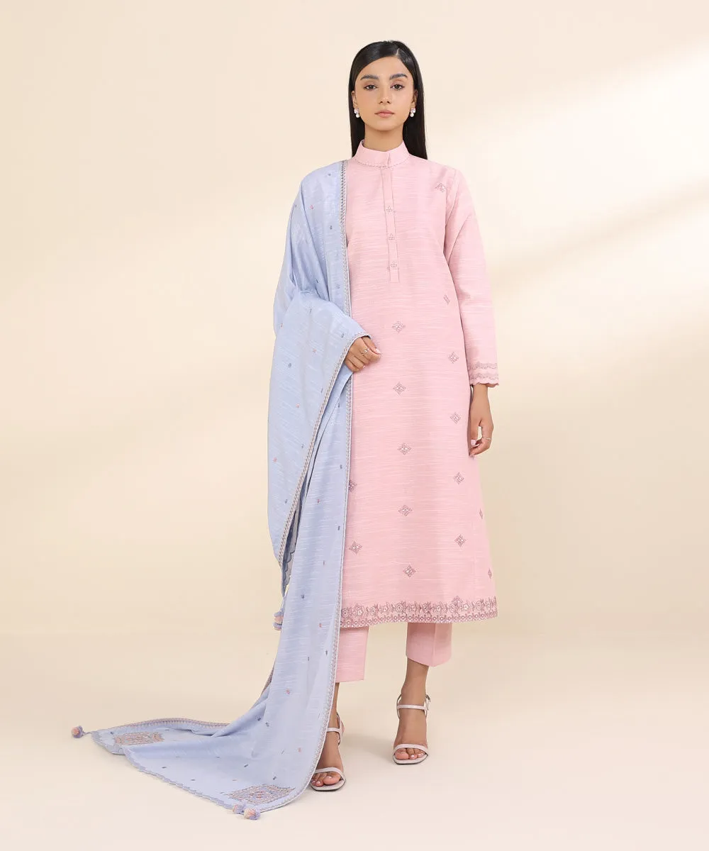 3 Piece - Embroidered Light Khaddar Suit