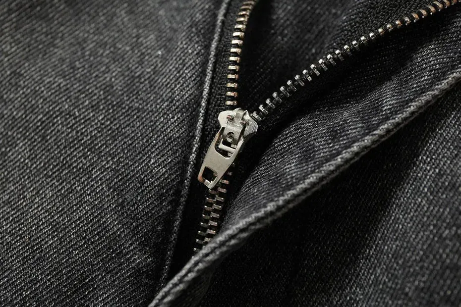 'Aim' Retro Wash Gray Denim Jeans with Custom Patching