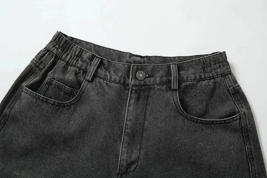'Aim' Retro Wash Gray Denim Jeans with Custom Patching