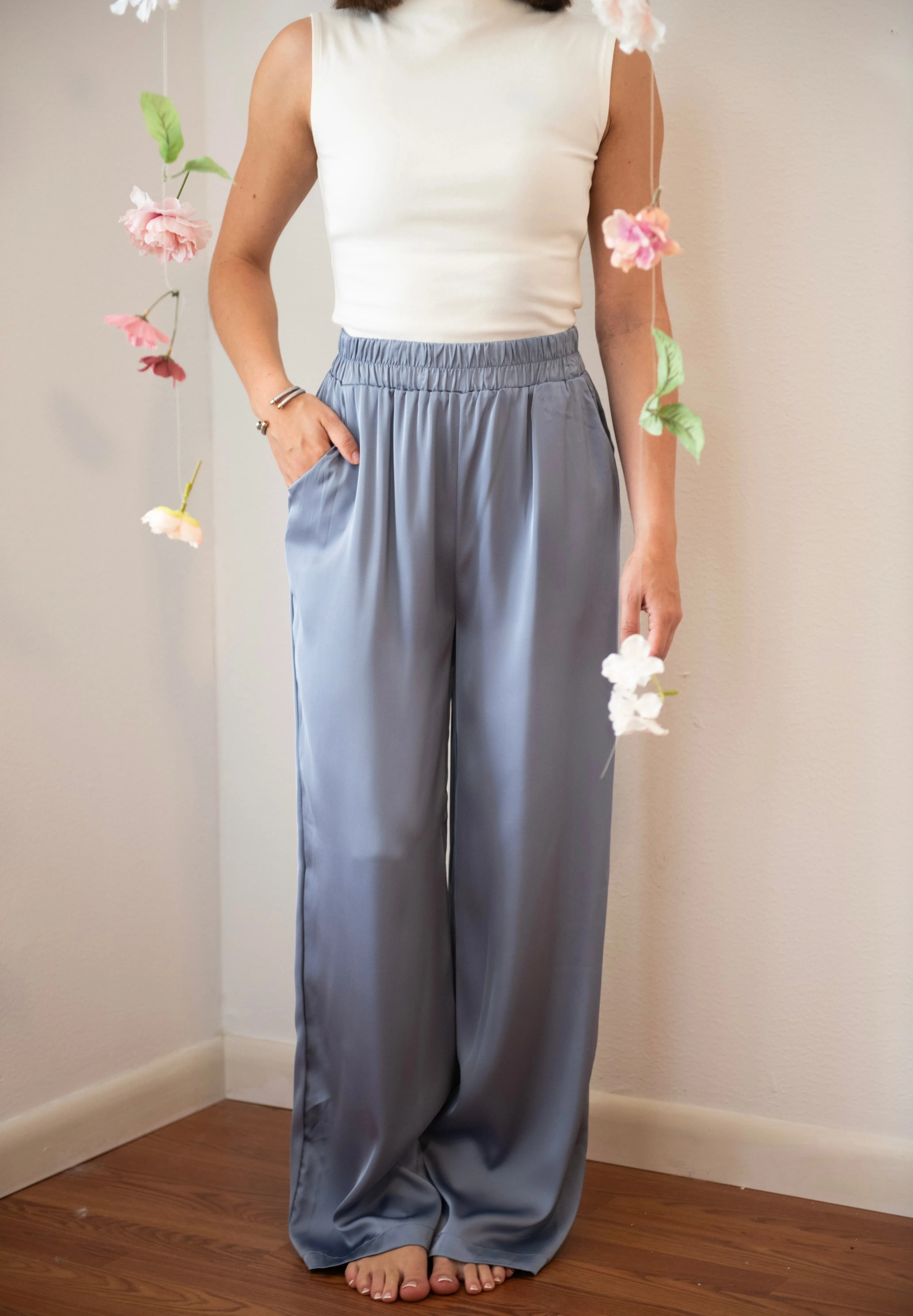 Alicia Satin Pants (Blue)