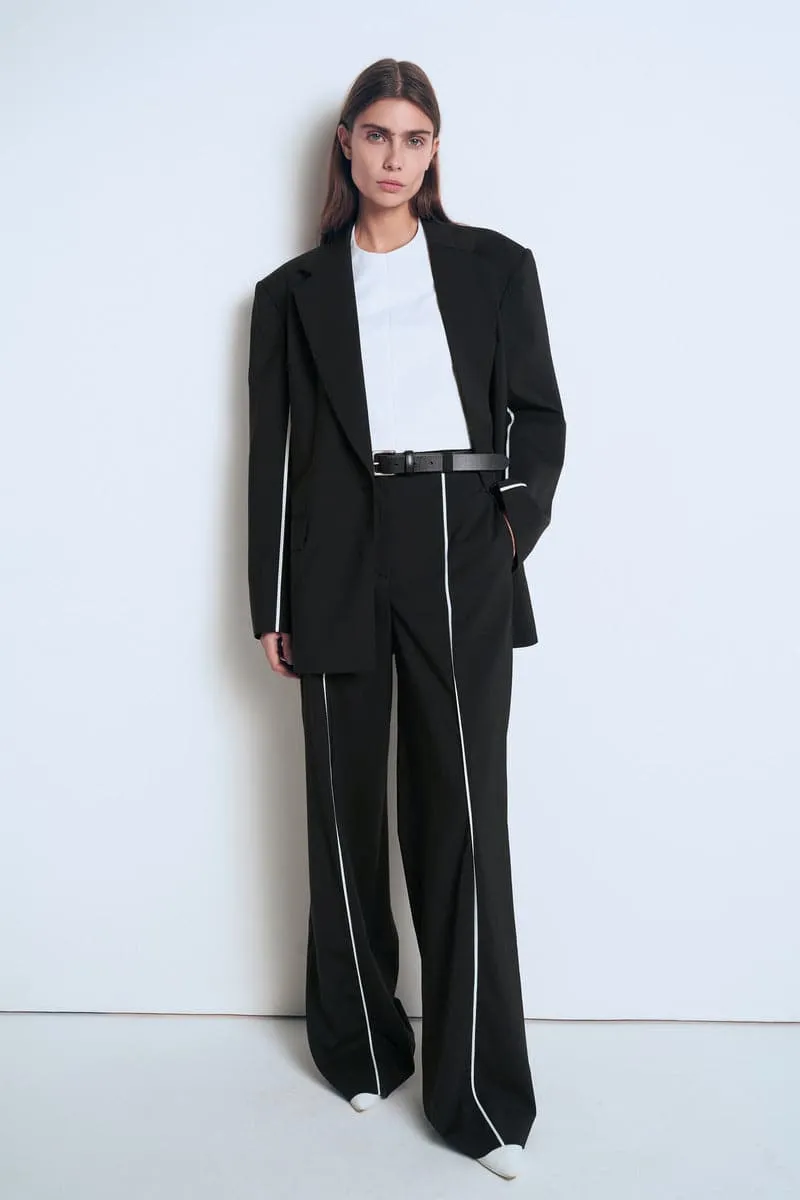 BLACK PANTS WITH WHITE PIPING