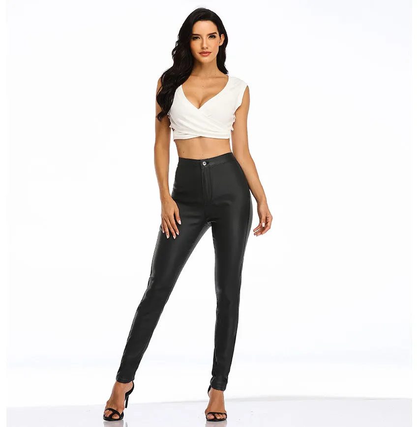 Black PU Leather High Waist Pants