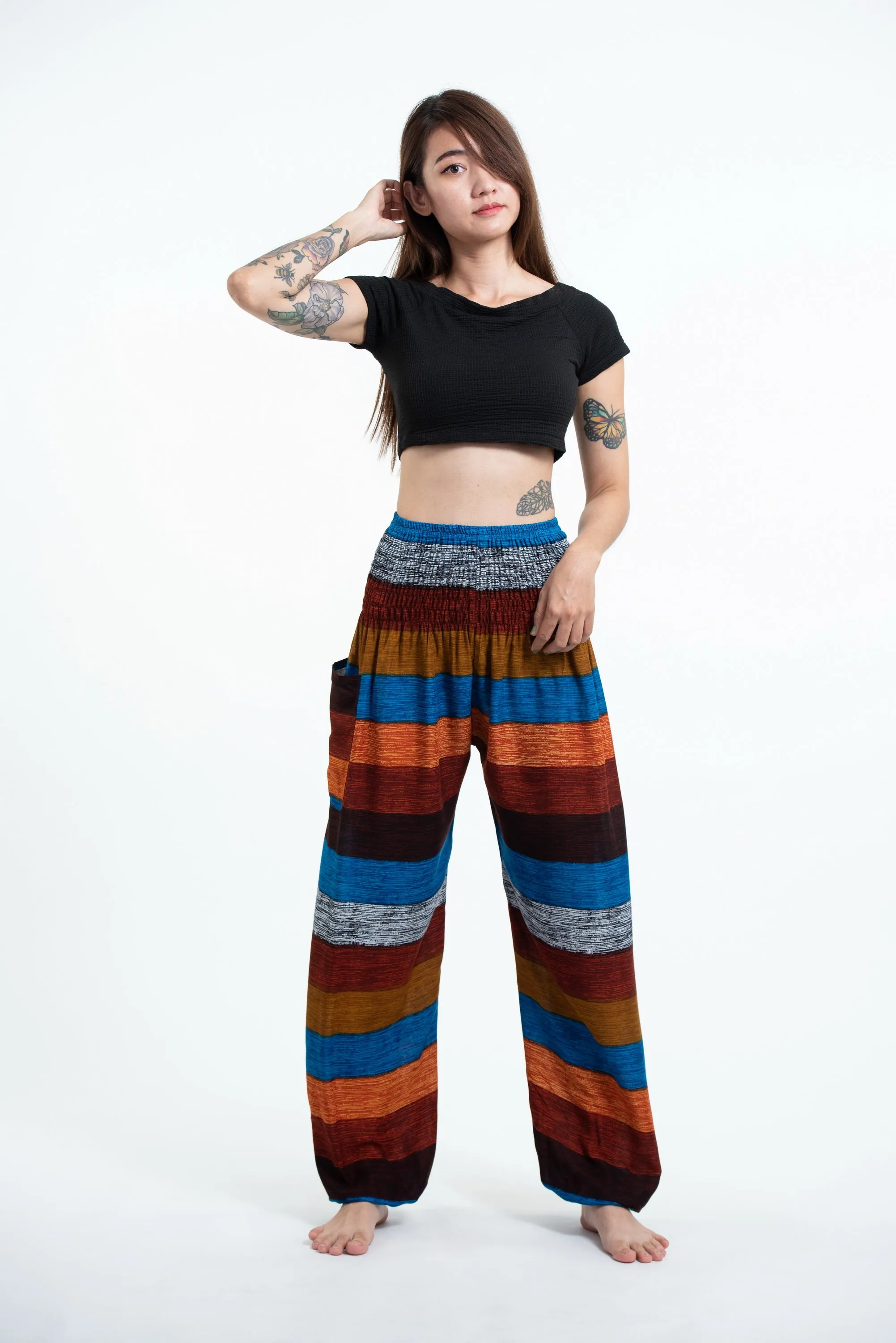 Boho Rust Striped Unisex Harem Pants