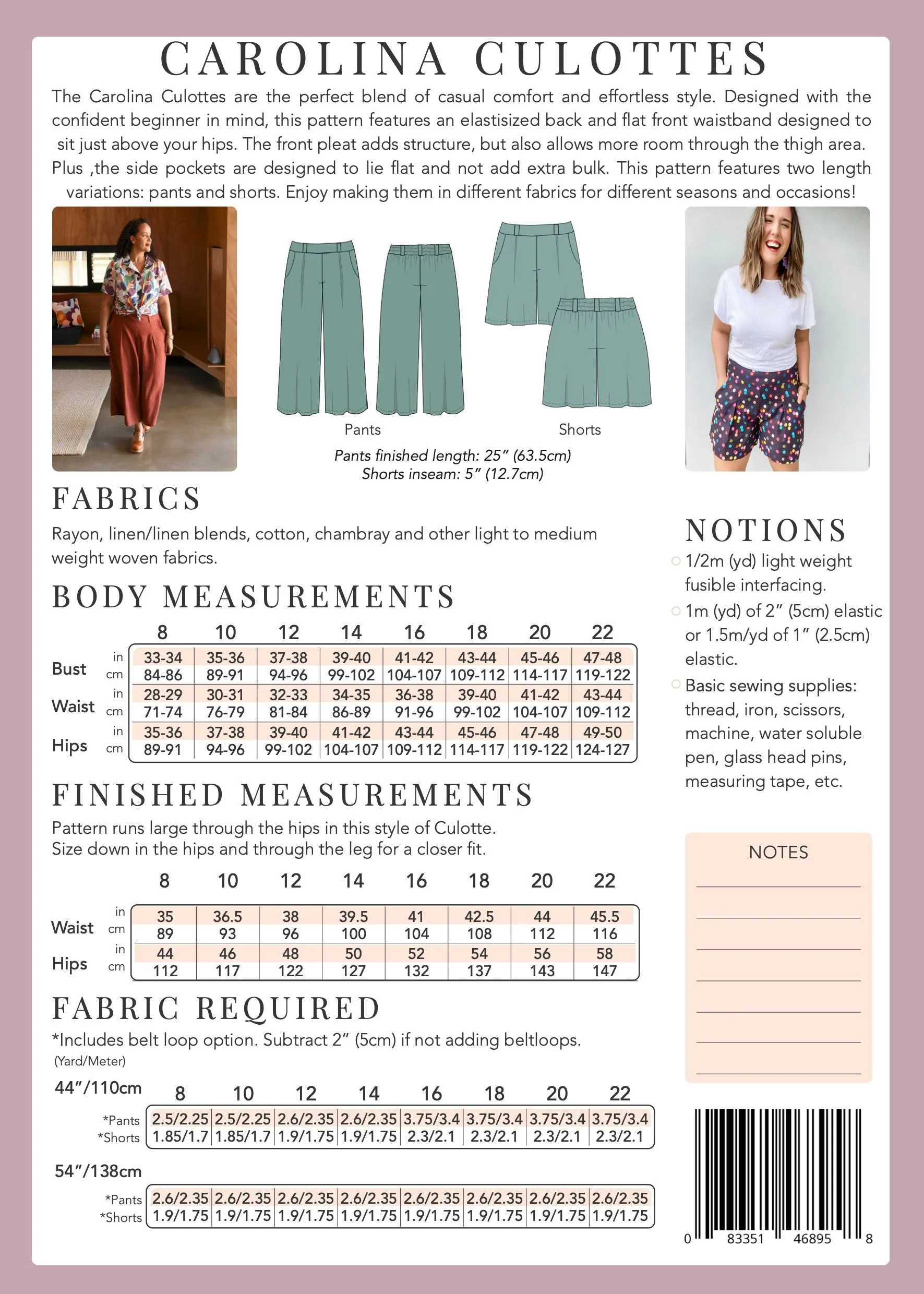 Carolina Culottes - Paper Pattern - Sew to Grow