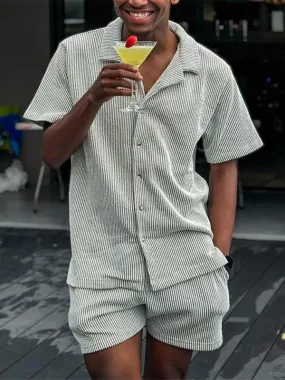Casual Comfy Men's Striped Shirt & Shorts Combo for Relaxing Days
