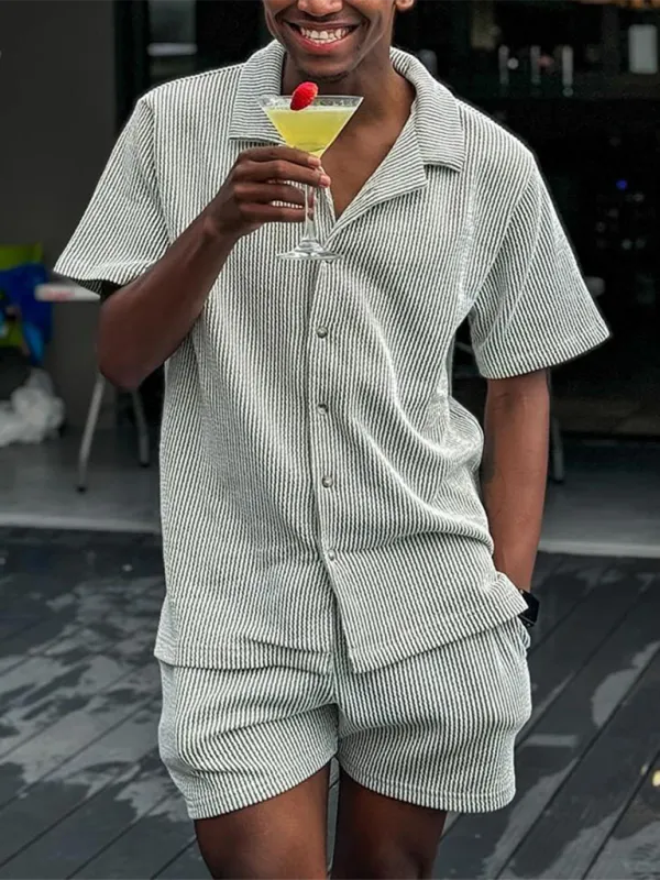 Casual Comfy Men's Striped Shirt & Shorts Combo for Relaxing Days