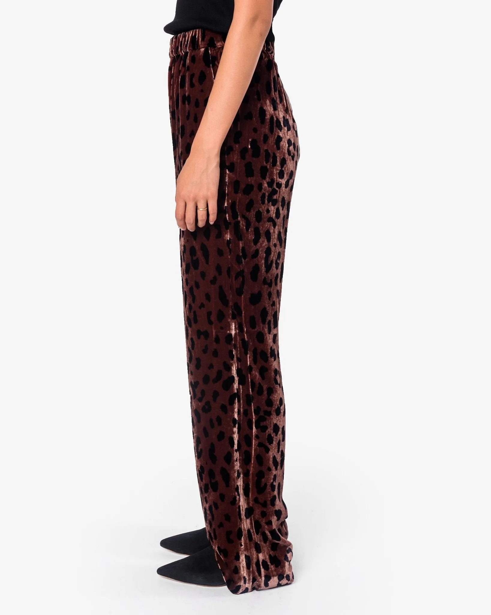 Cheetah Velvet Pant in Rosewood/Navy