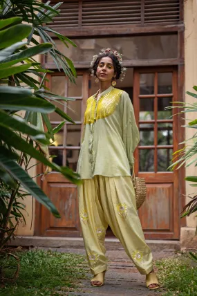 Cotton patiala pants with hand embroidered sunflower sequence motifs