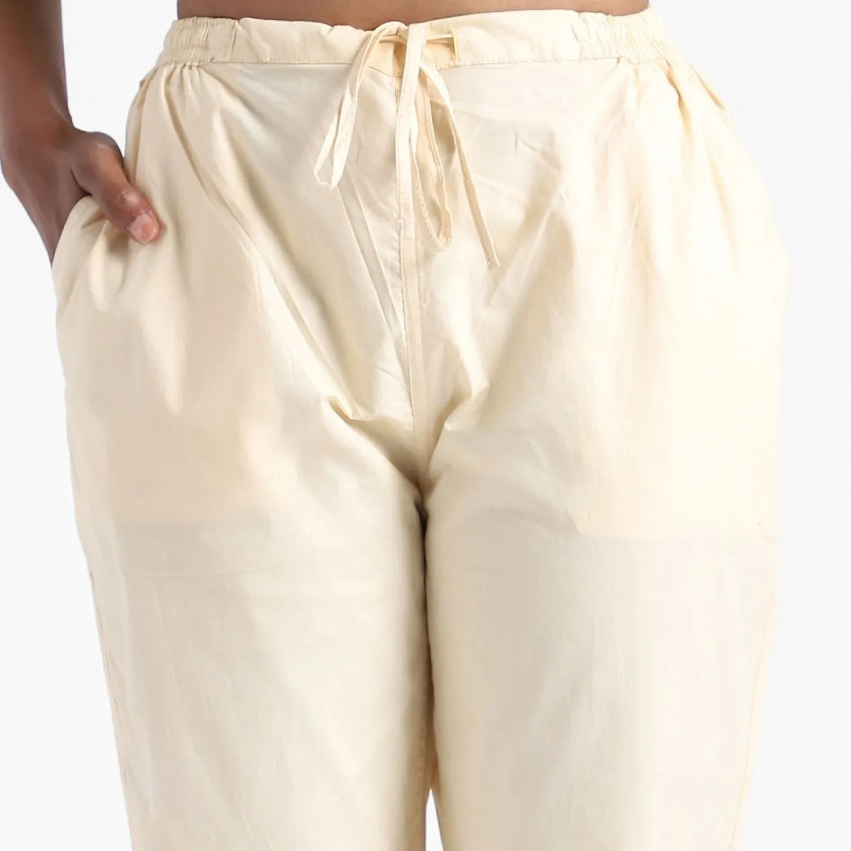 Creamy Corn Slim Fit Pants For Women | Cotton | Everyday Wear