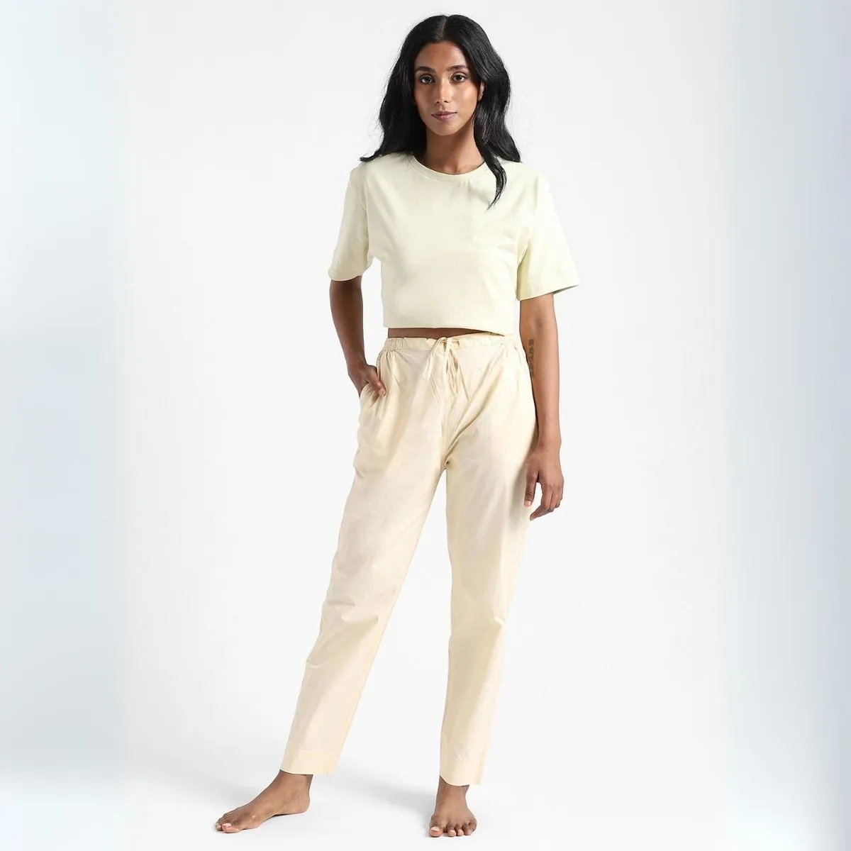 Creamy Corn Slim Fit Pants For Women | Cotton | Everyday Wear