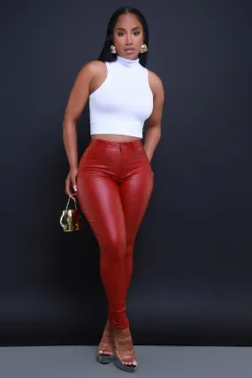Curve You Faux Leather High Rise Pants - Burgundy
