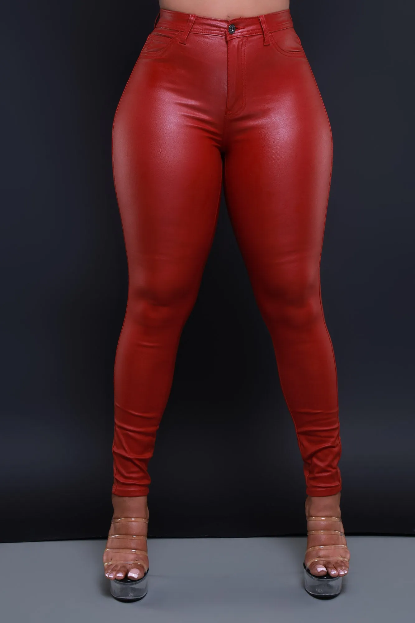 Curve You Faux Leather High Rise Pants - Burgundy