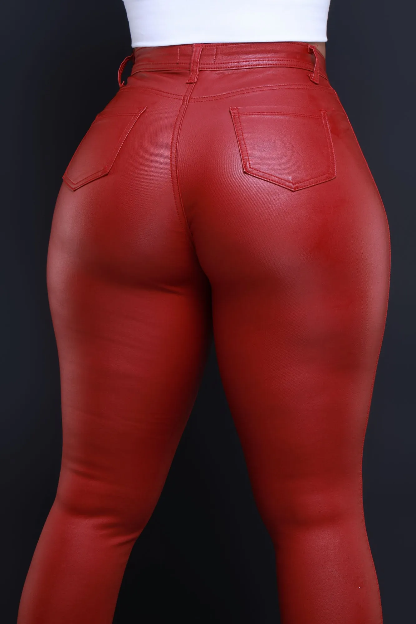 Curve You Faux Leather High Rise Pants - Burgundy