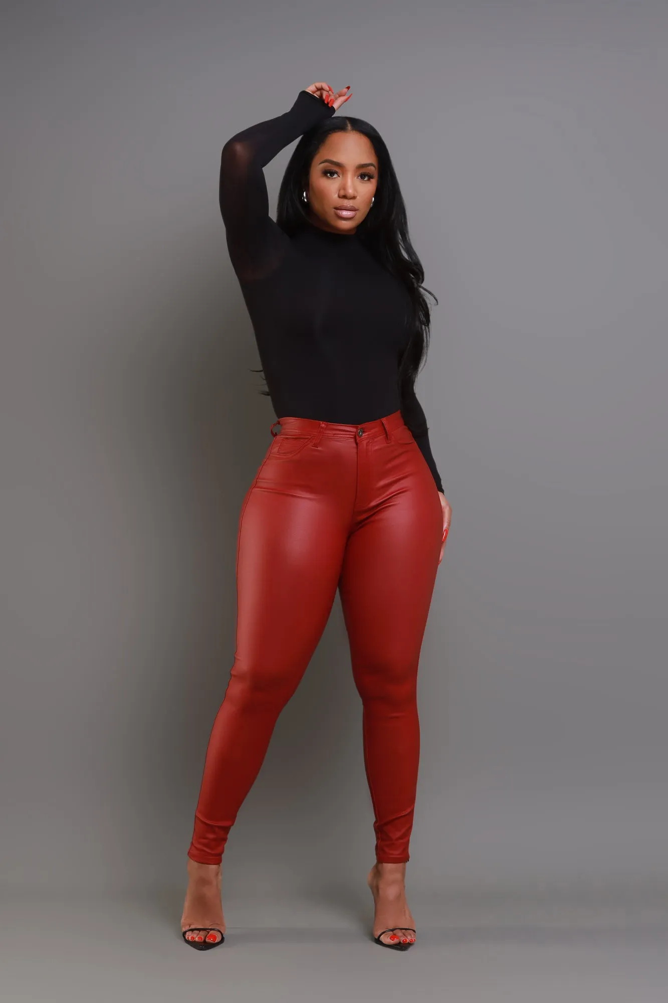 Curve You Faux Leather High Rise Pants - Burgundy