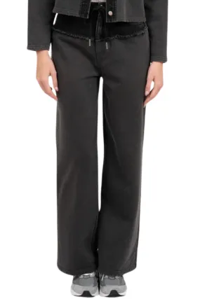 Denim Contrast Wide-Leg Pants