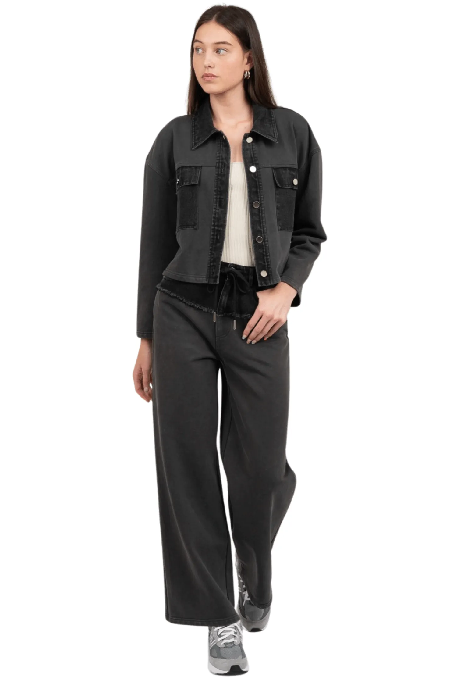 Denim Contrast Wide-Leg Pants