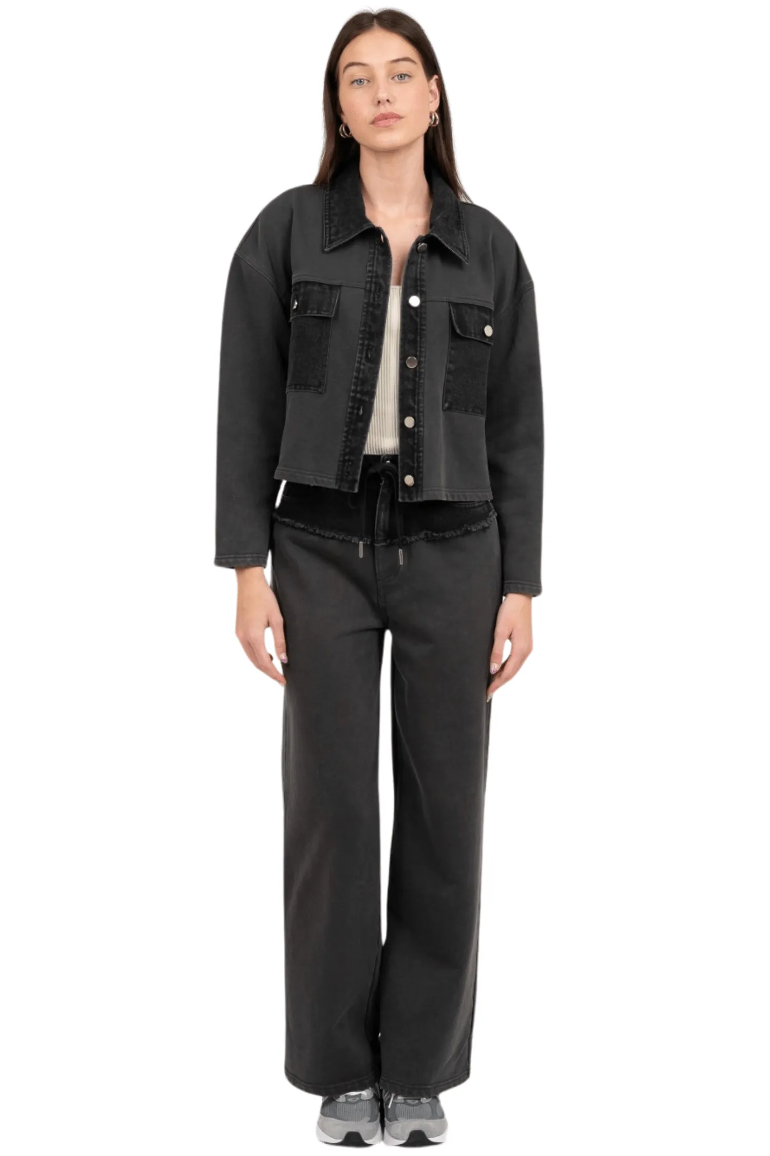 Denim Contrast Wide-Leg Pants