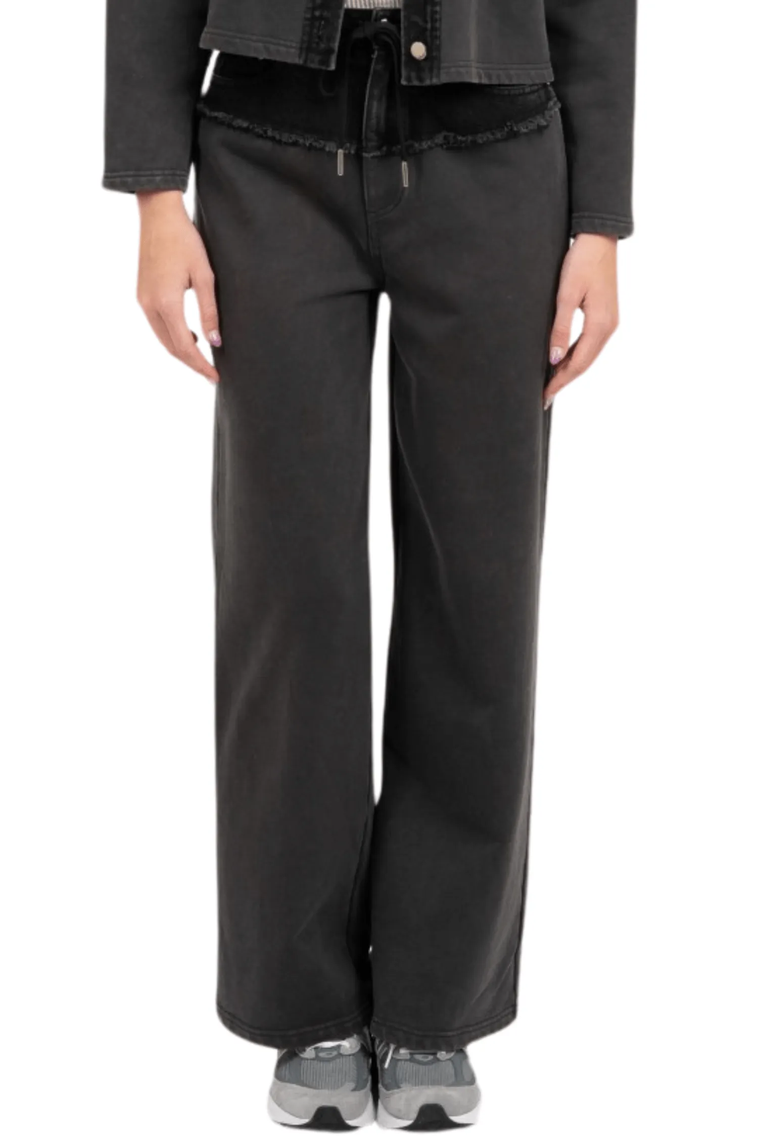 Denim Contrast Wide-Leg Pants