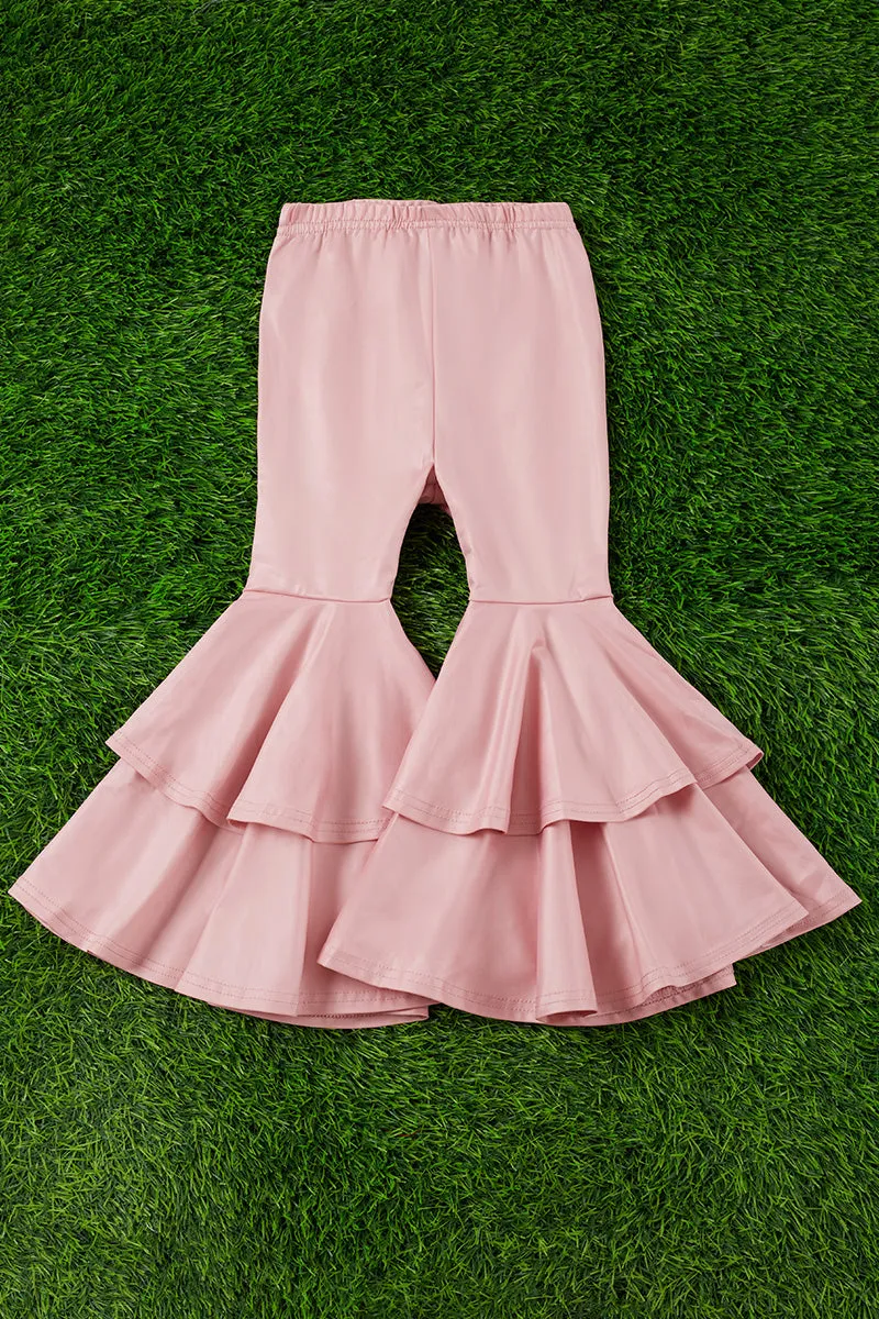 Dusty pink faux leather double layer bell pants. PNG25153107 sol