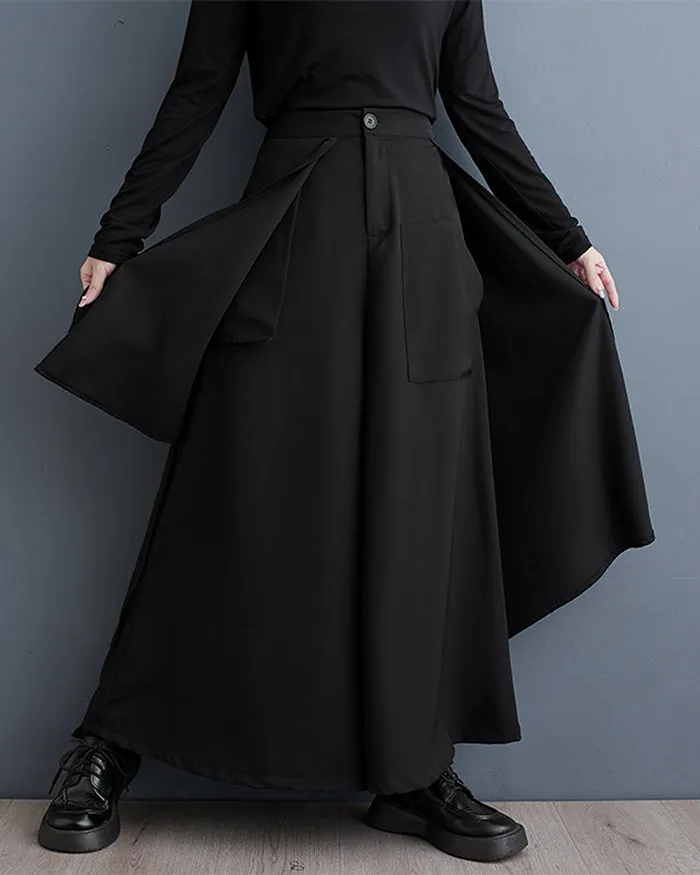 ellazhu Women's Elastic Waist Solid Color Wide Leg Harem Skirt Pants GZ138