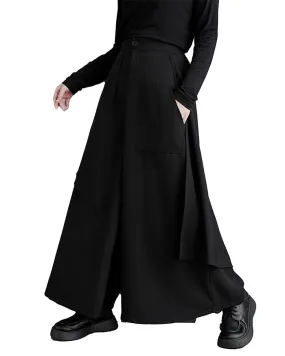 ellazhu Women's Elastic Waist Solid Color Wide Leg Harem Skirt Pants GZ138