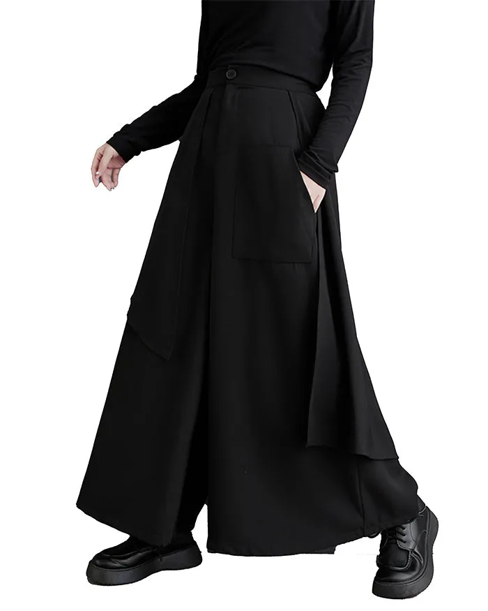 ellazhu Women's Elastic Waist Solid Color Wide Leg Harem Skirt Pants GZ138