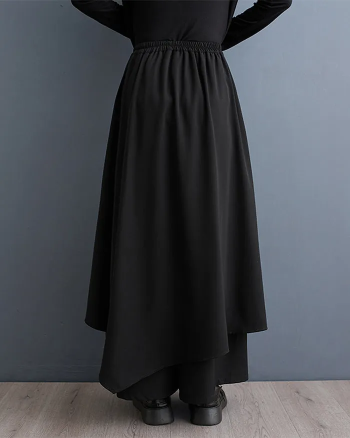 ellazhu Women's Elastic Waist Solid Color Wide Leg Harem Skirt Pants GZ138