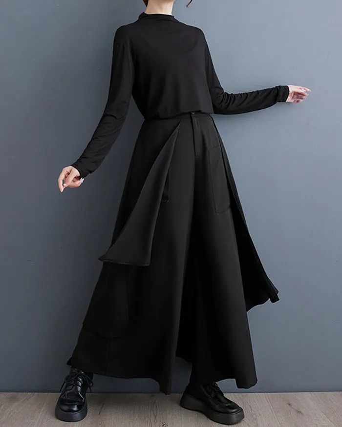 ellazhu Women's Elastic Waist Solid Color Wide Leg Harem Skirt Pants GZ138