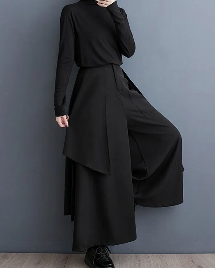 ellazhu Women's Elastic Waist Solid Color Wide Leg Harem Skirt Pants GZ138