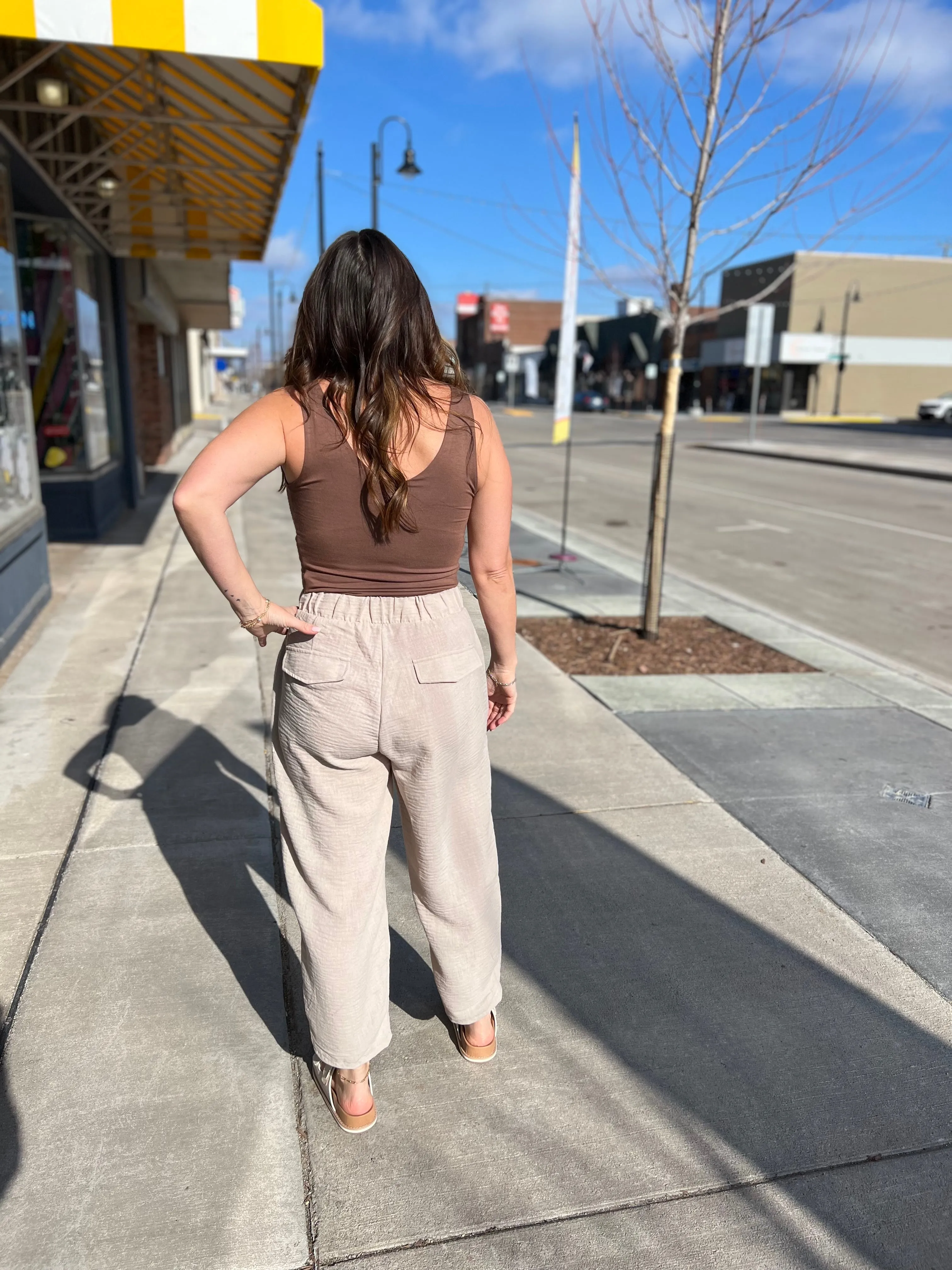 Gauze Drawstring Elastic Waist Pants