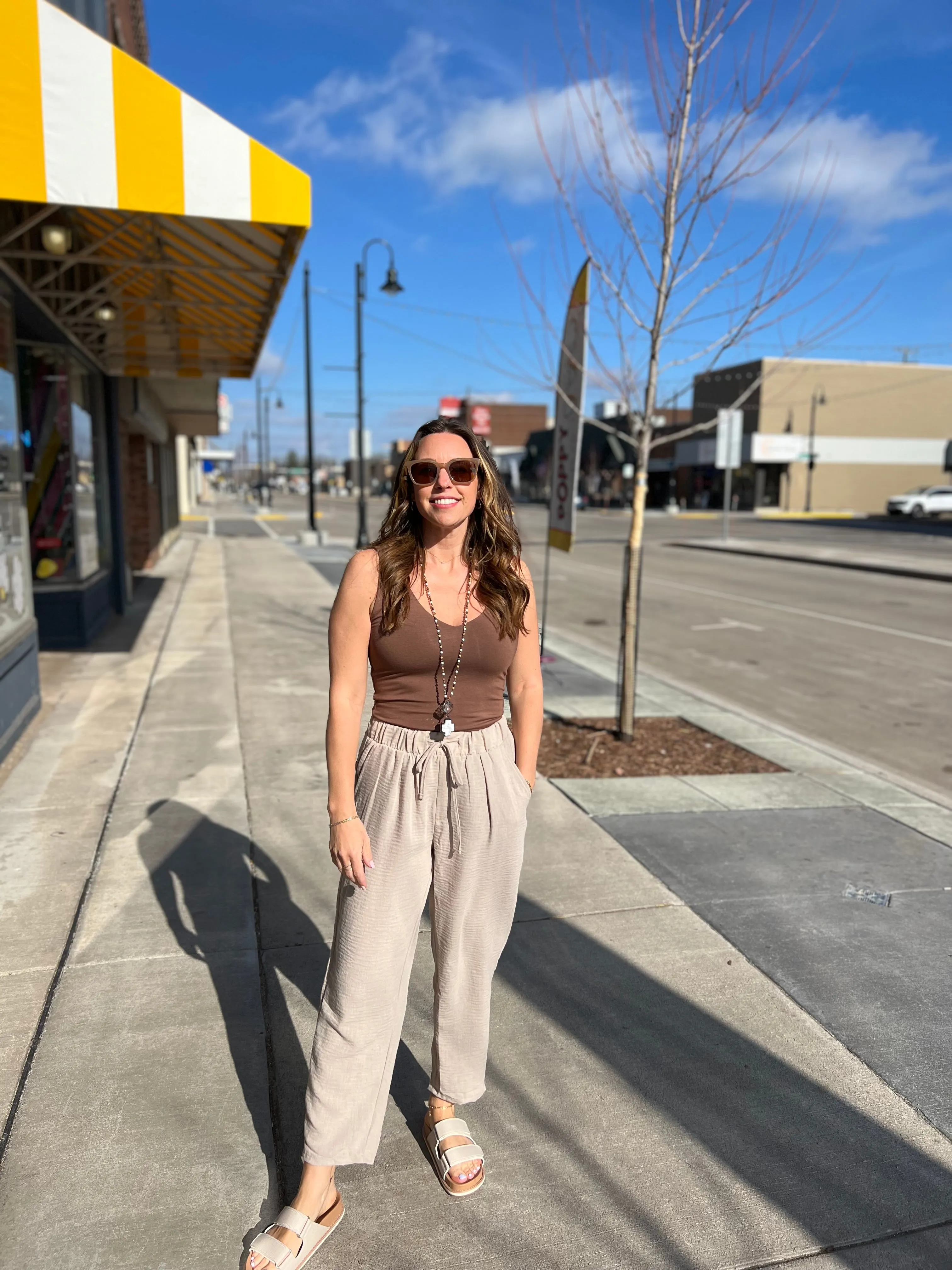 Gauze Drawstring Elastic Waist Pants