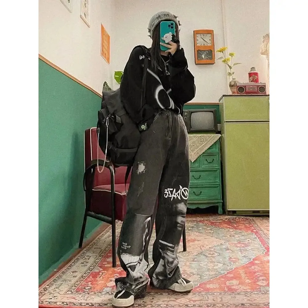 Gothic Black Baggy Denim Pants