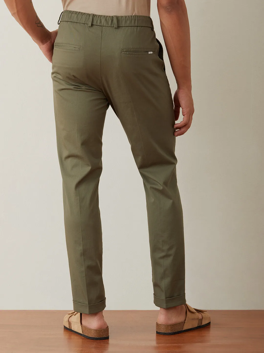 Green Plain Cotton Loose Pants