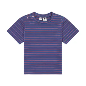 Henry Boys Button Shoulder Tee Navy Mini Red Stripe