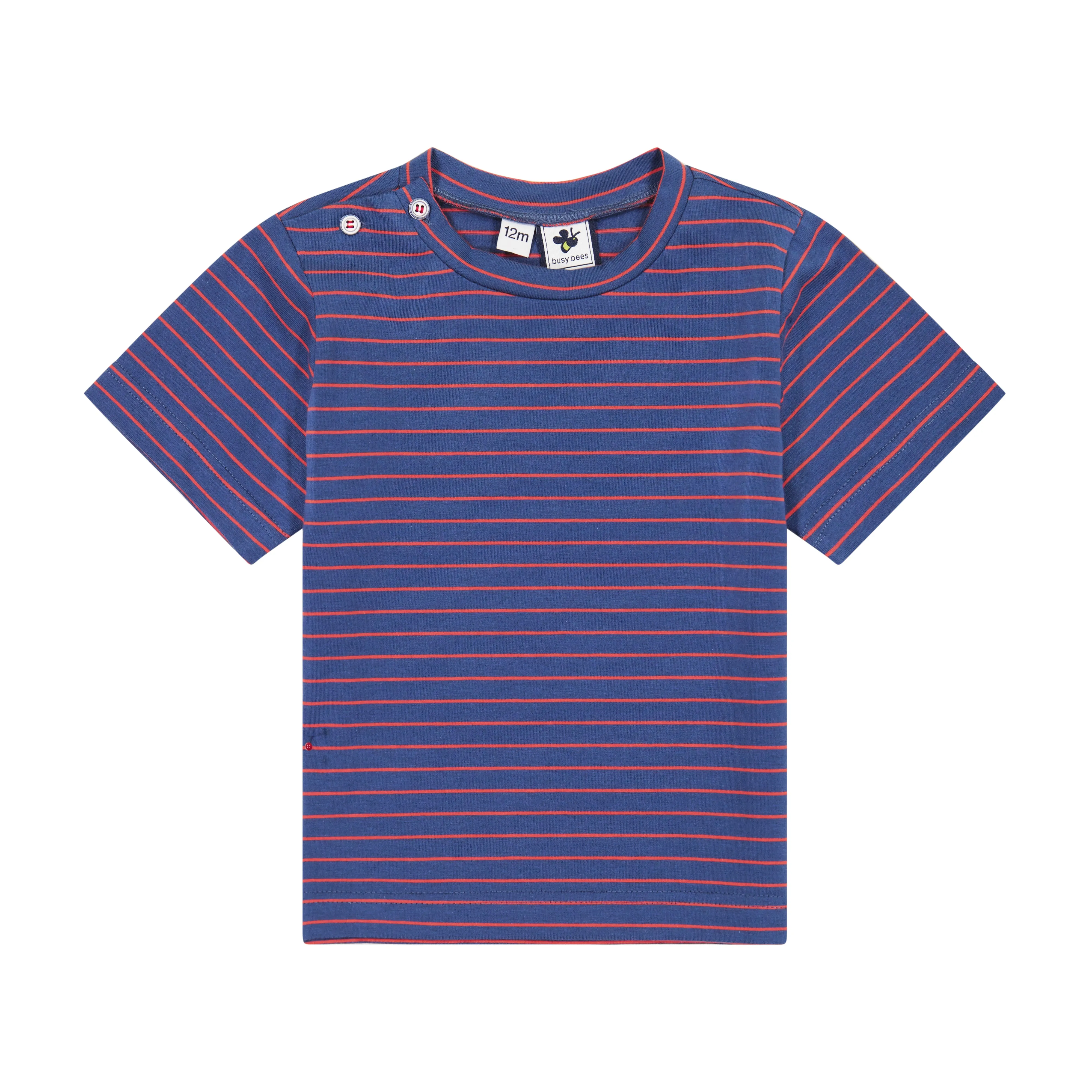 Henry Boys Button Shoulder Tee Navy Mini Red Stripe