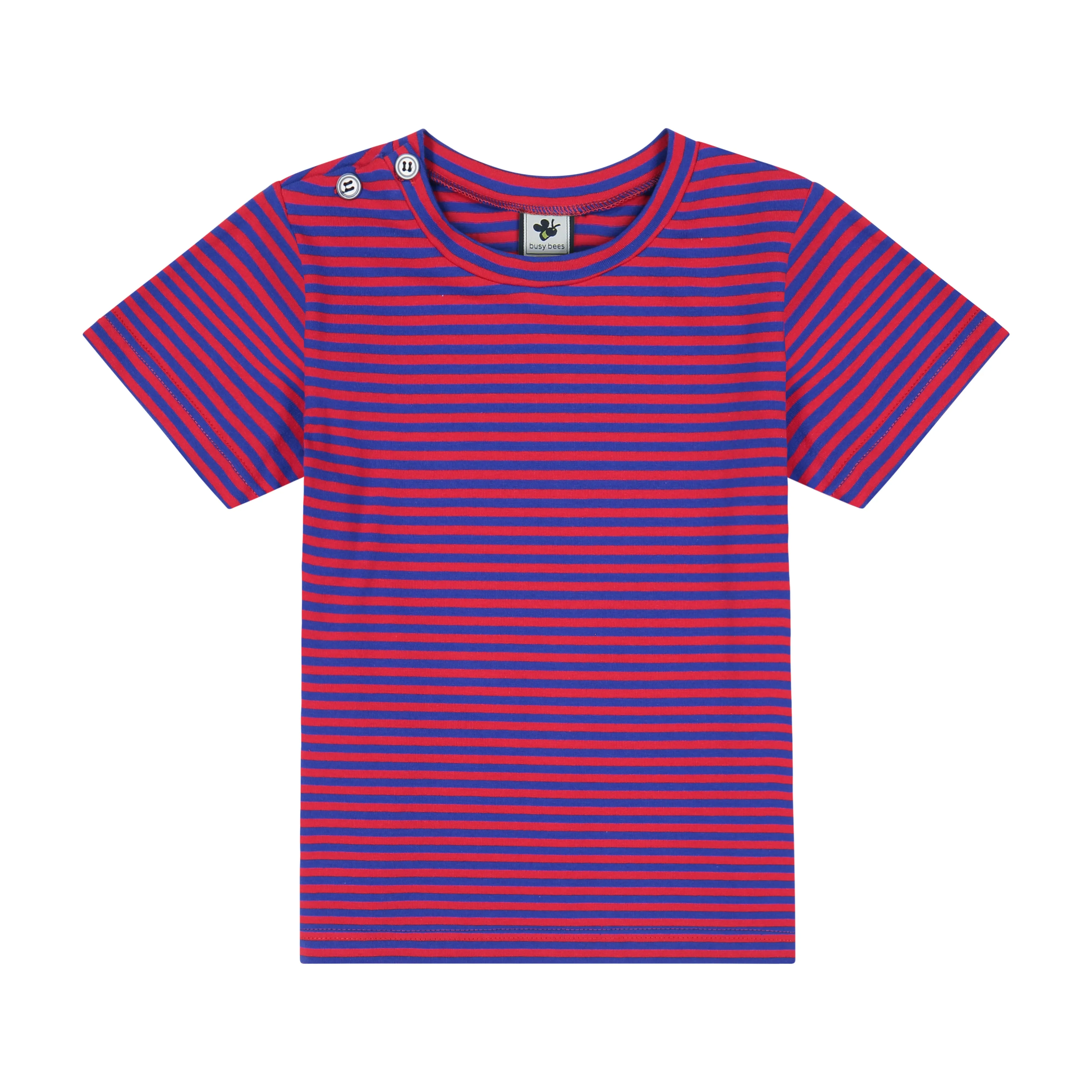 Henry Boys Button Shoulder Tee Red Blue Stripe