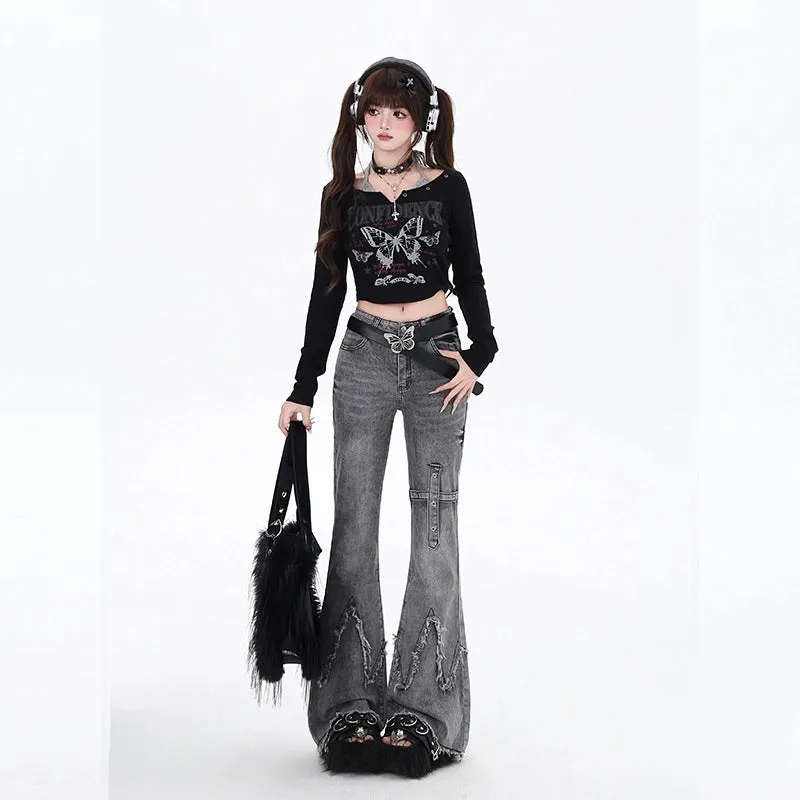 Light Grey Retro Style Slim Fit Jeans