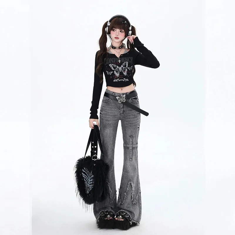 Light Grey Retro Style Slim Fit Jeans