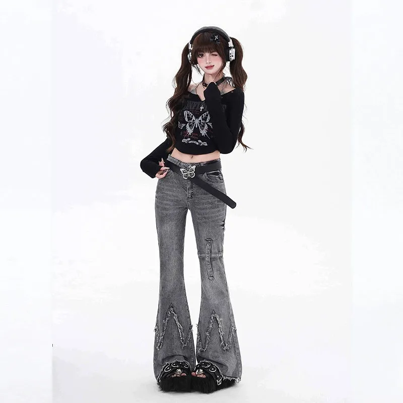 Light Grey Retro Style Slim Fit Jeans