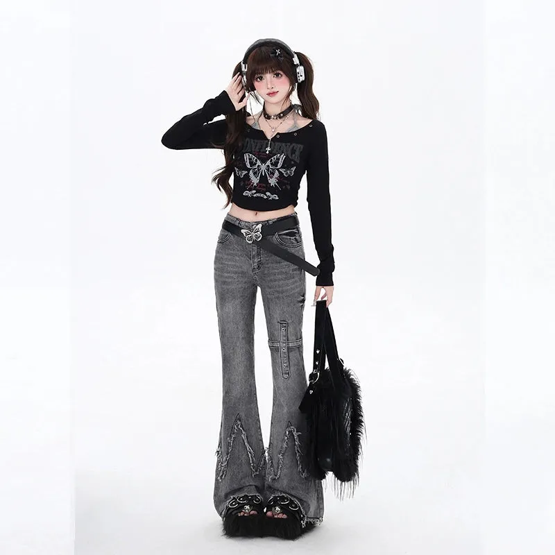 Light Grey Retro Style Slim Fit Jeans