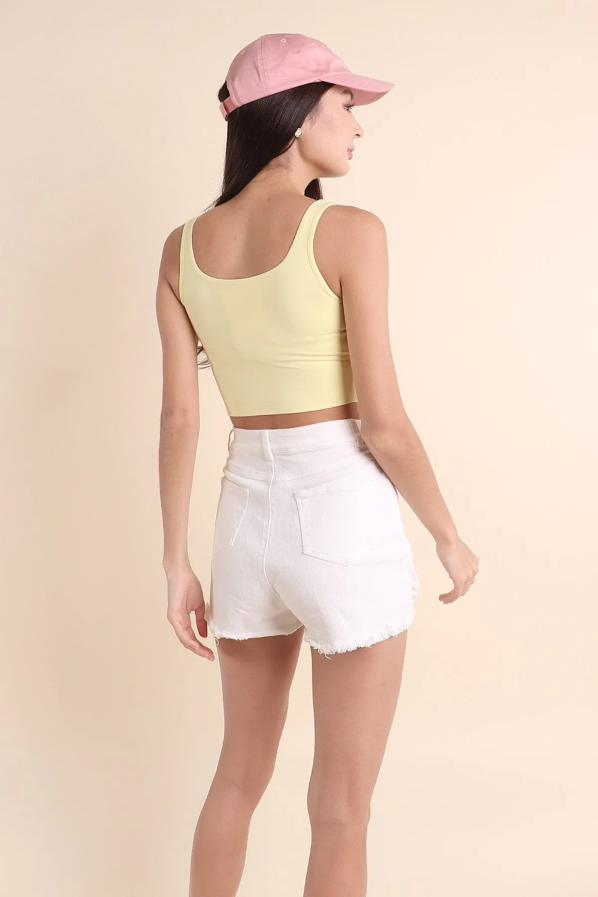 MADEBYNM DARA CROPPED TOP IN PALE DAFFODIL