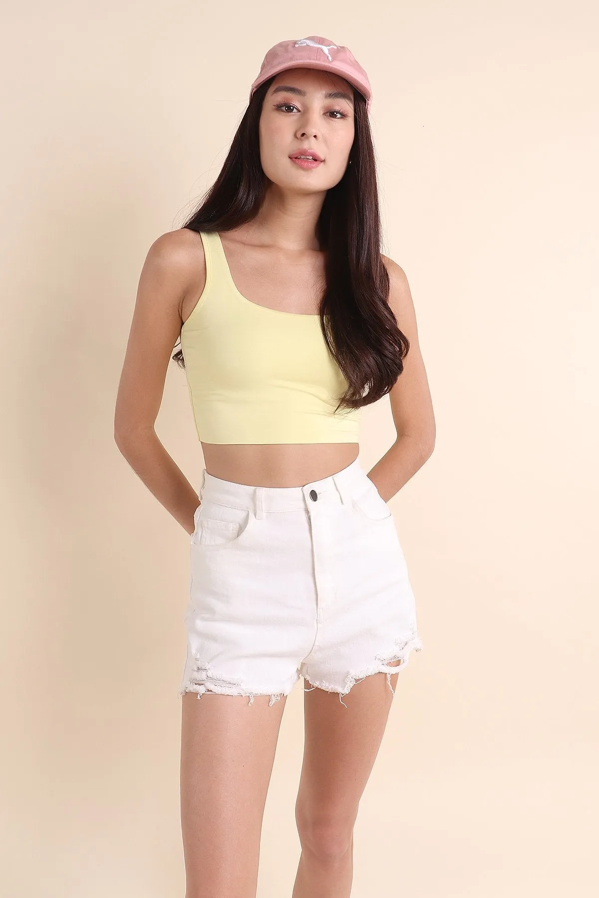 MADEBYNM DARA CROPPED TOP IN PALE DAFFODIL