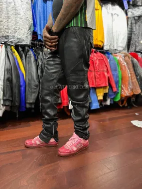 Men's Leather Stack Jean Pants [Black]
