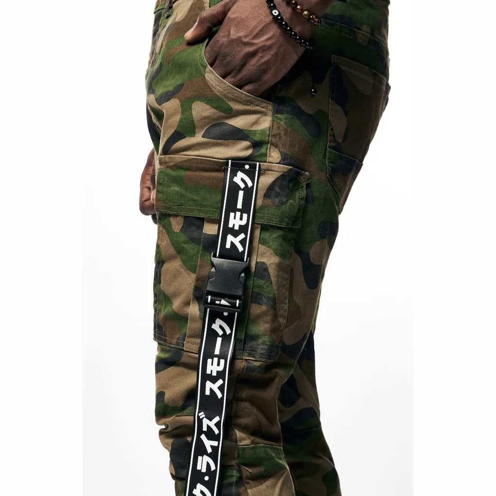 Mens Multi Cargo Fashion Twill Overalls - Wood Camo