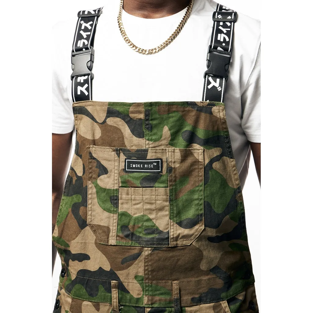 Mens Multi Cargo Fashion Twill Overalls - Wood Camo