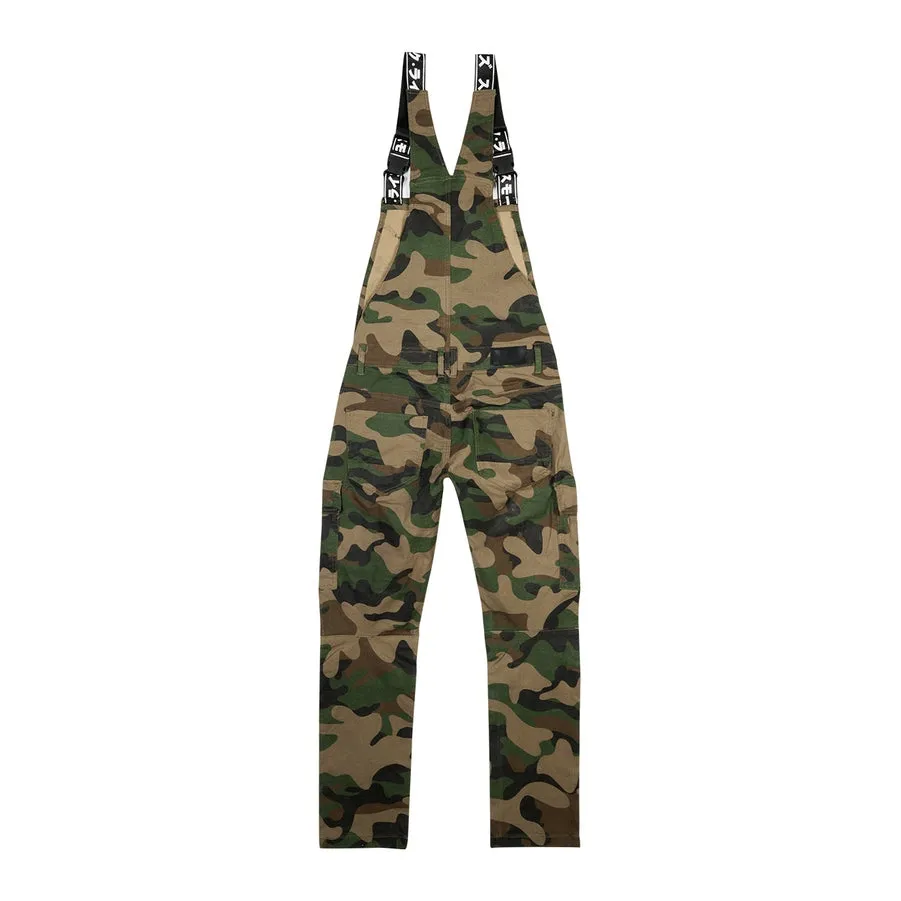 Mens Multi Cargo Fashion Twill Overalls - Wood Camo