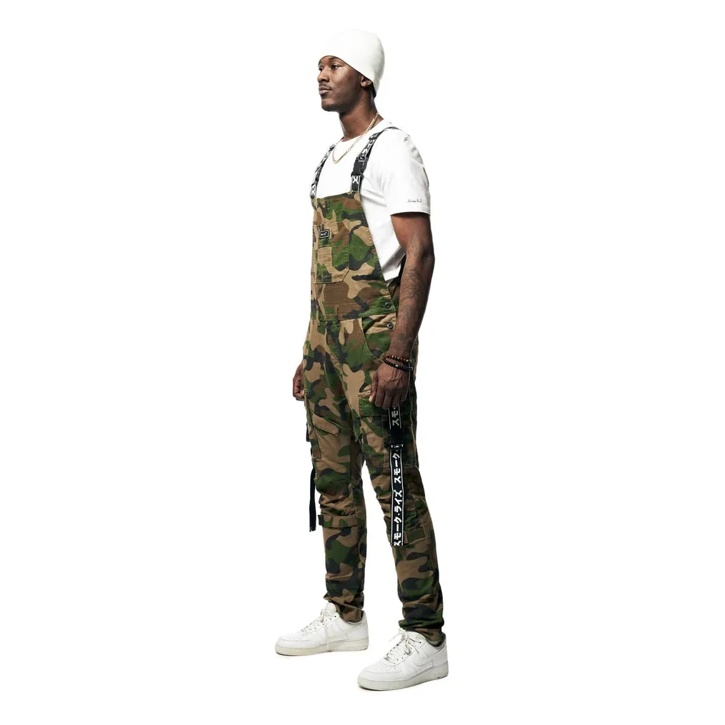 Mens Multi Cargo Fashion Twill Overalls - Wood Camo