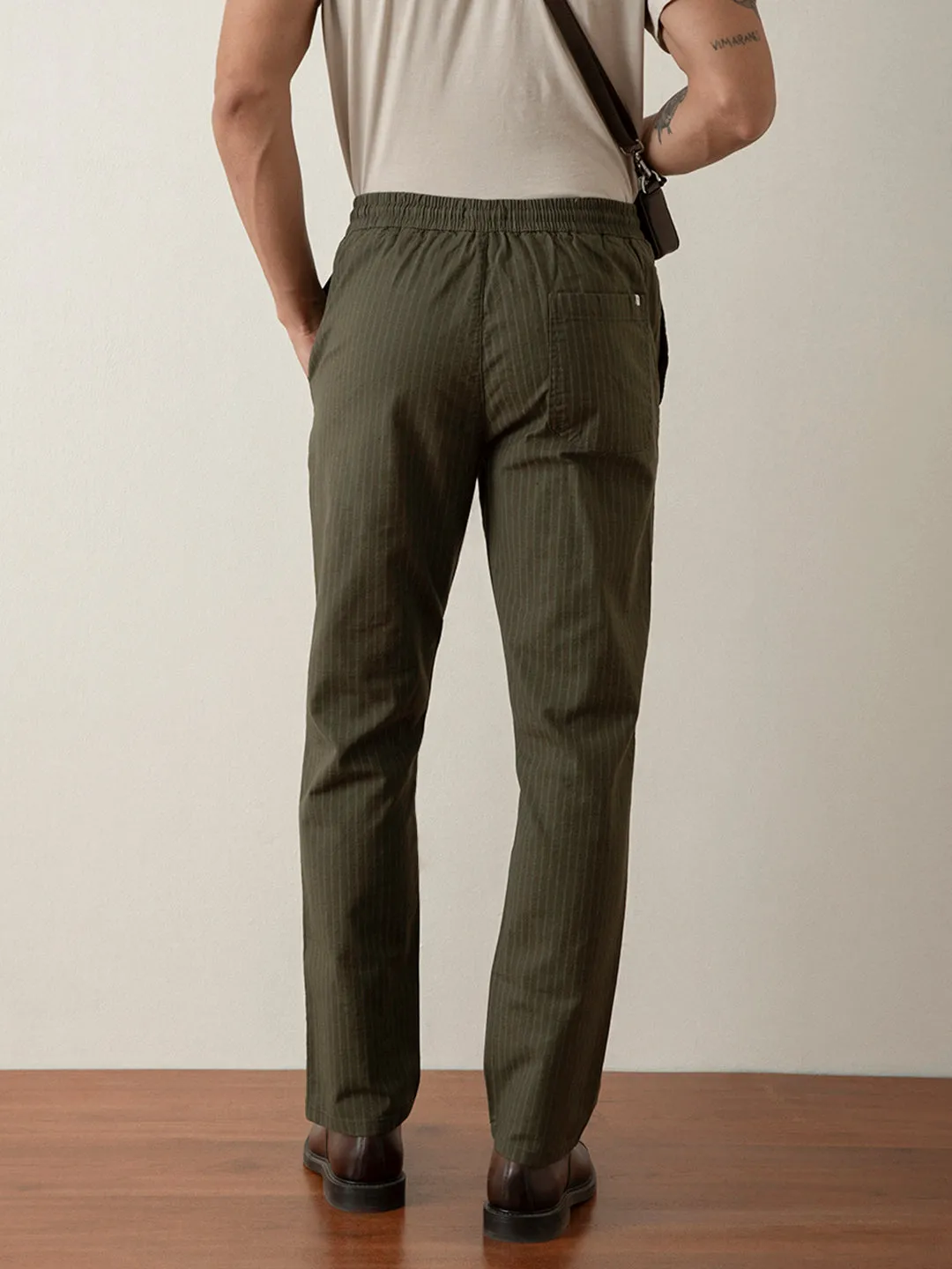 Olive Striped Loose Pants