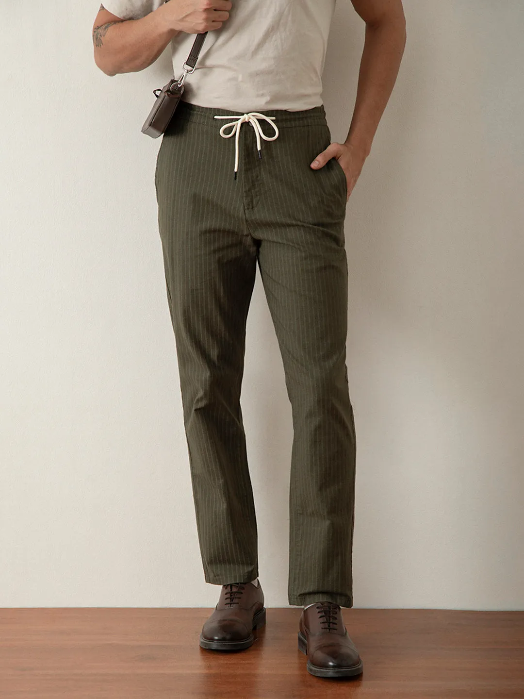 Olive Striped Loose Pants