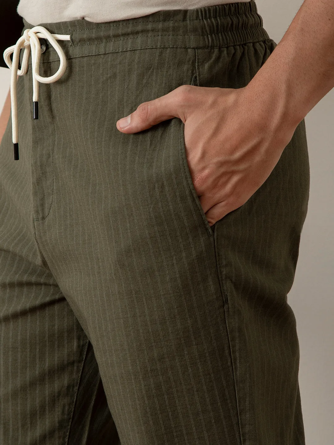 Olive Striped Loose Pants